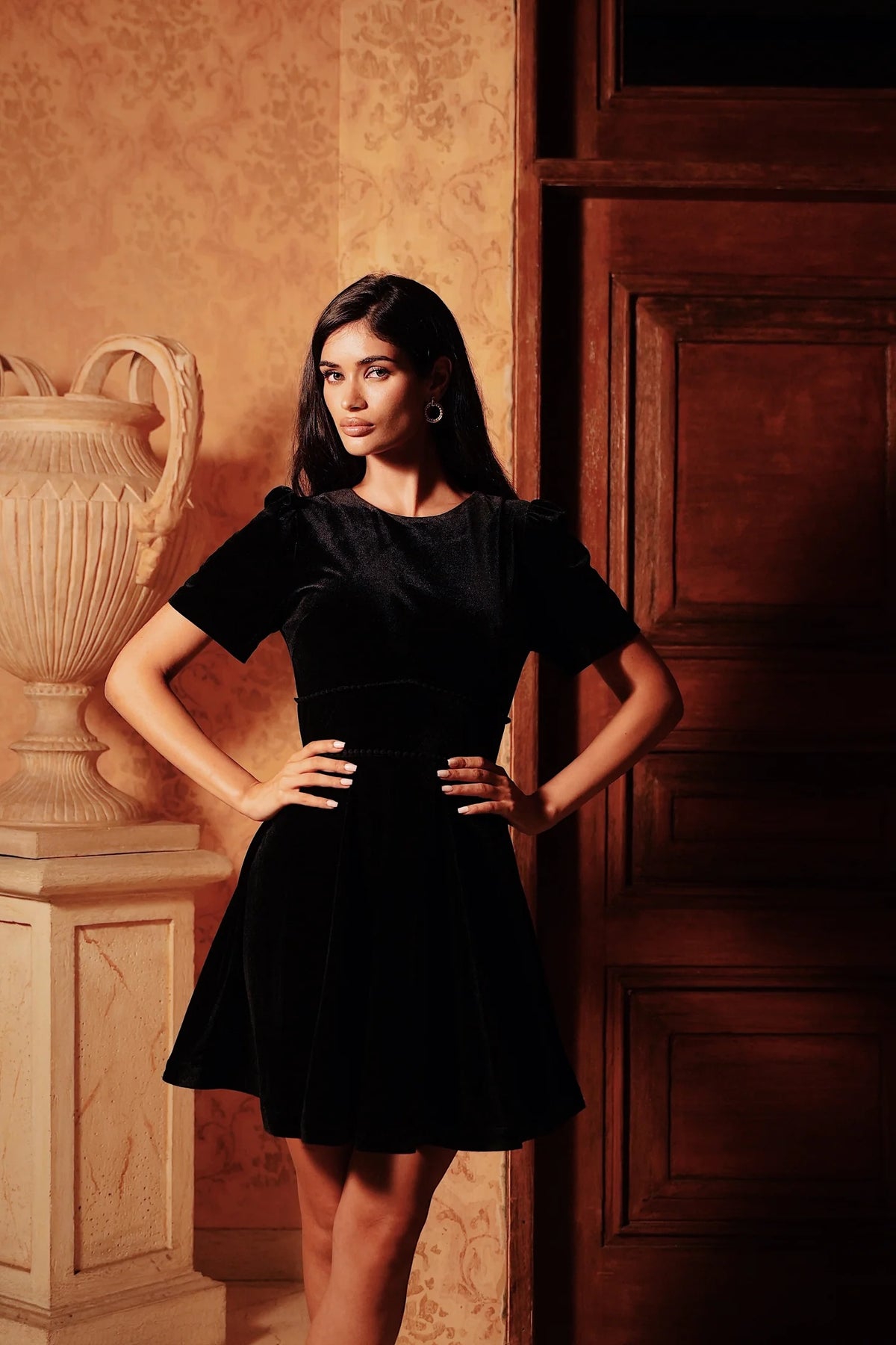 Fiona Mini Dress - Black Velvet