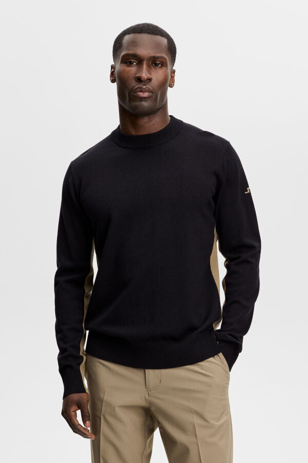 Chester Side Stripe Knit Crew - Black