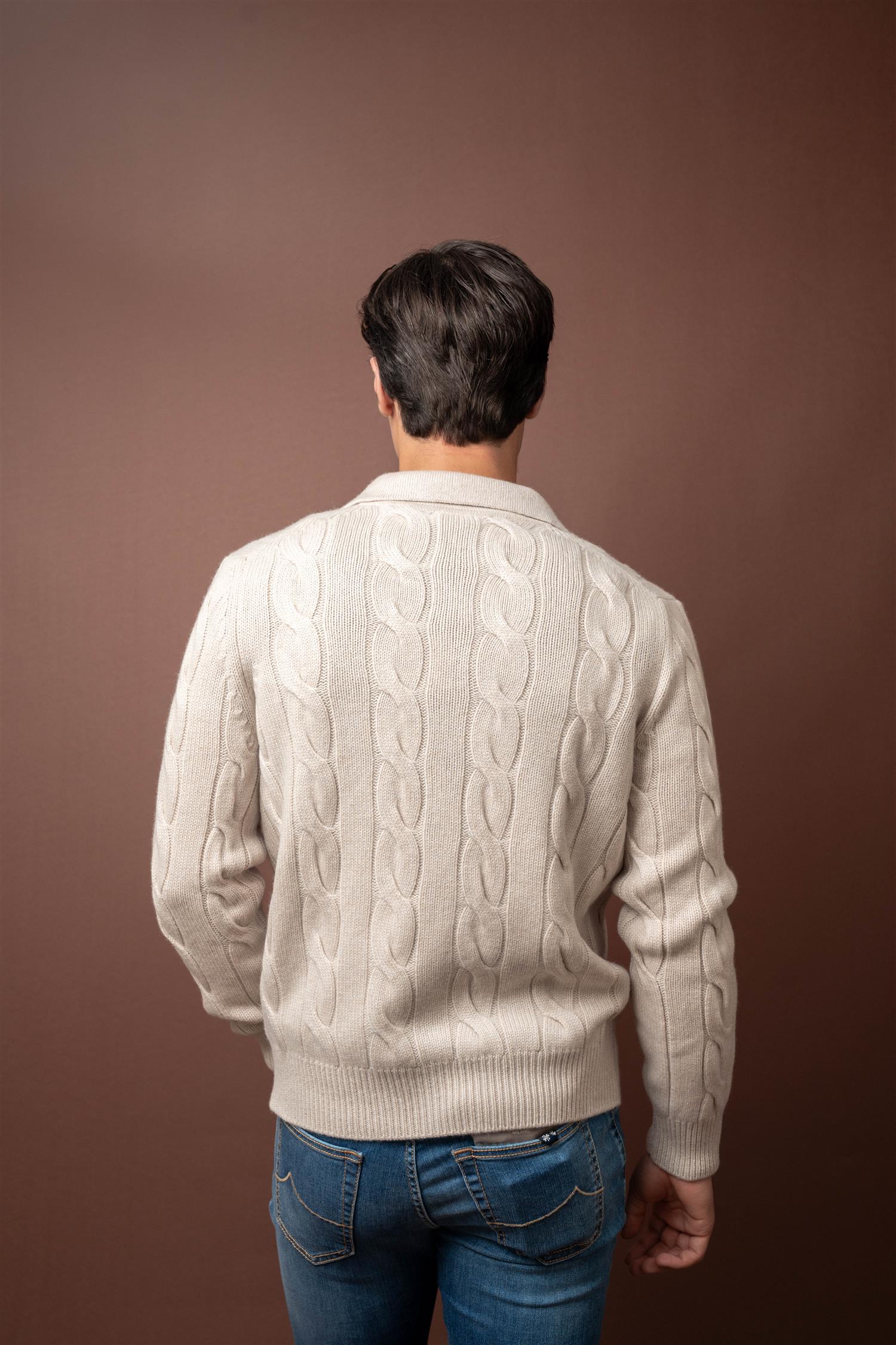 Full Zip Cable Cashmere - Beige