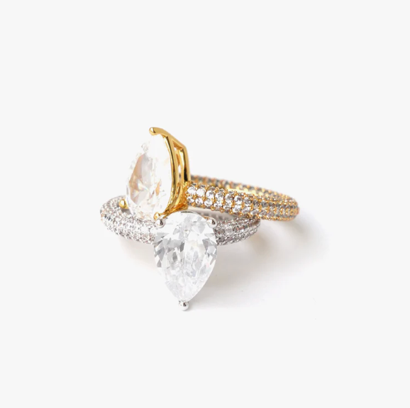 Mega Drop Ring White Silver