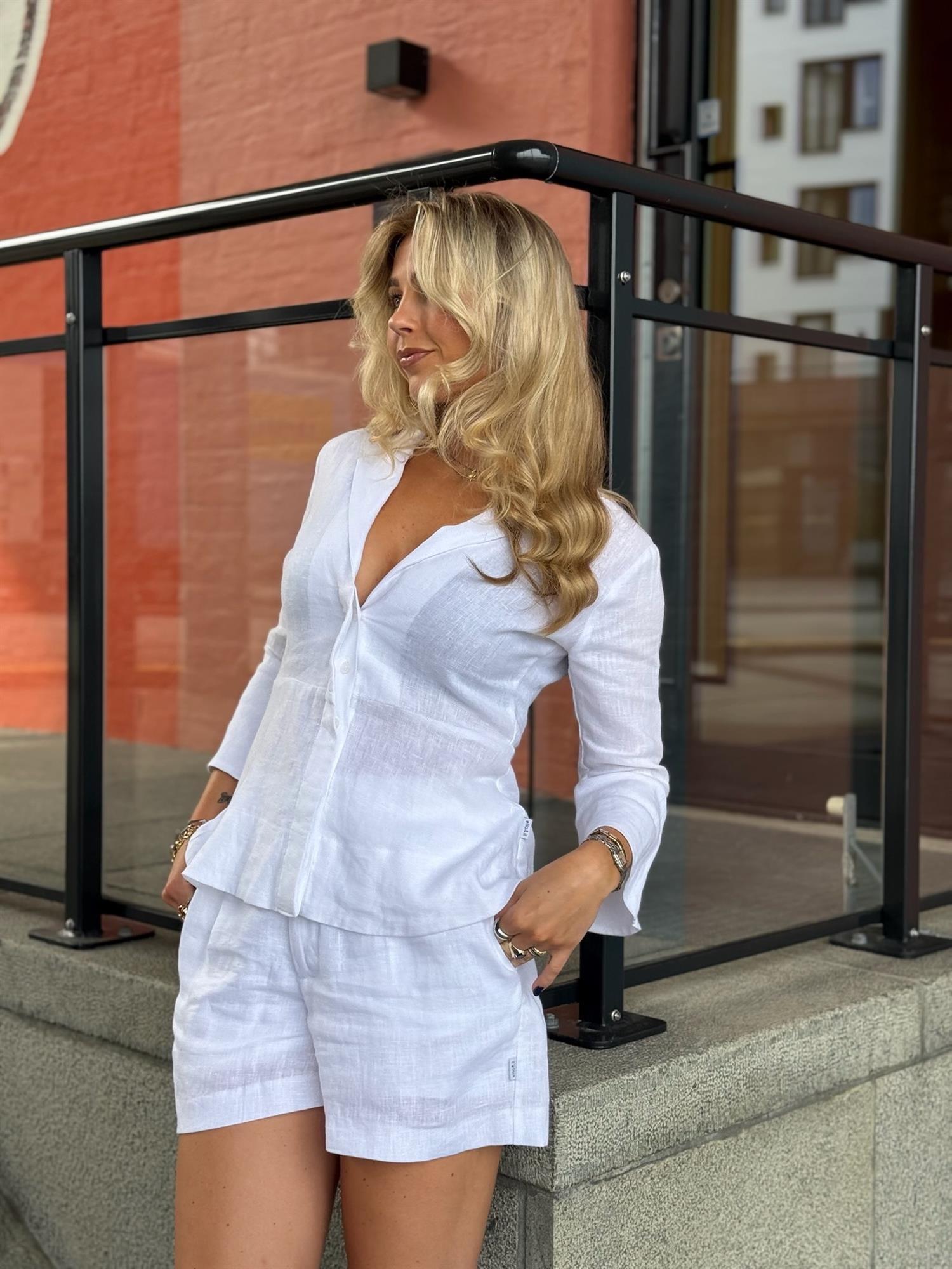 Freya Solid Linen Shorts White