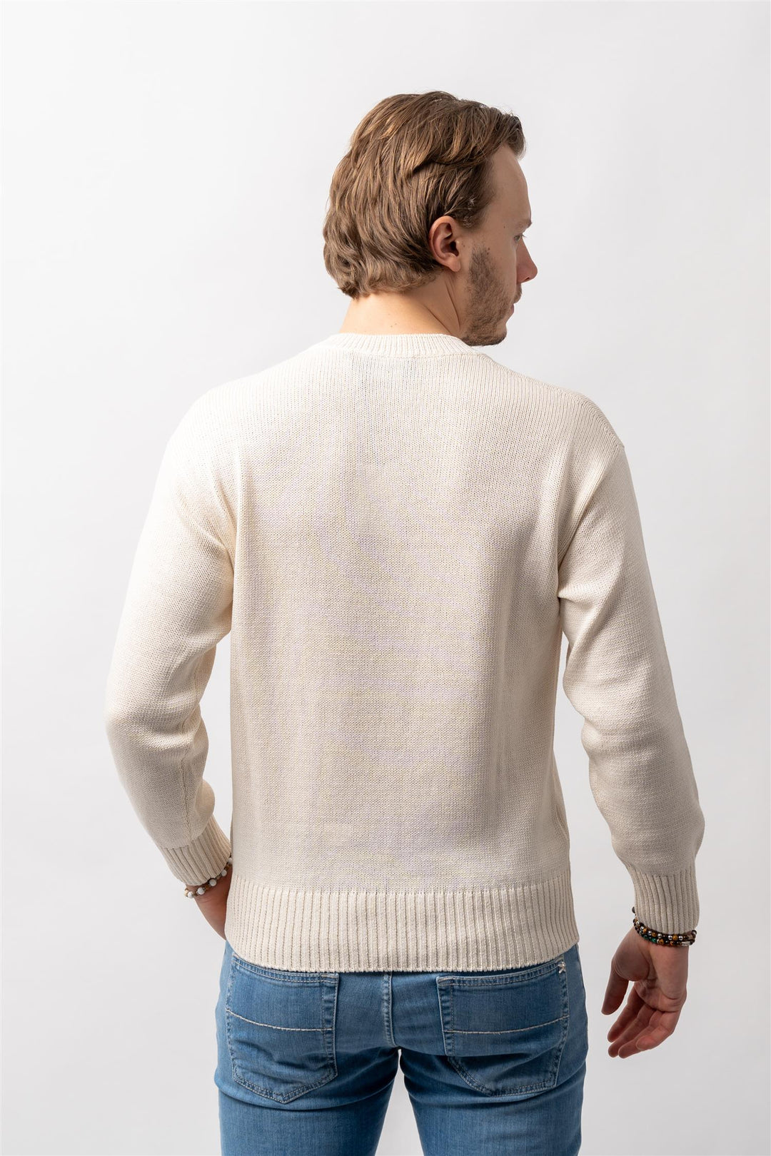 Knitted Cotton Crew Neck Hvit