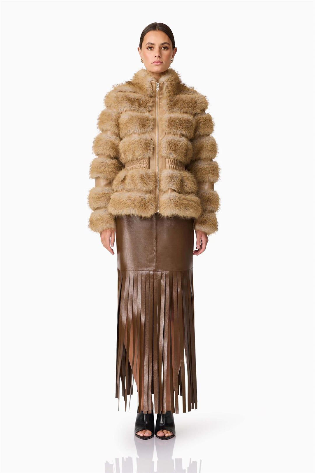 Aisling Faux Fur and Leather Jacket Taupe