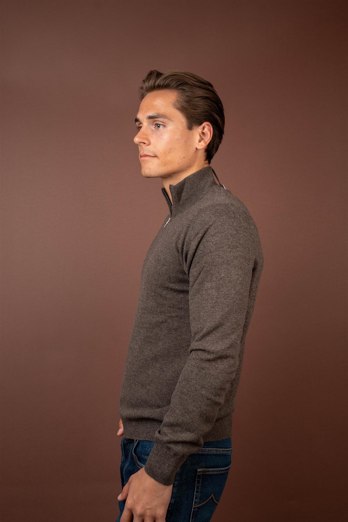 Quarter Zip Wool - Cashmere - Brown