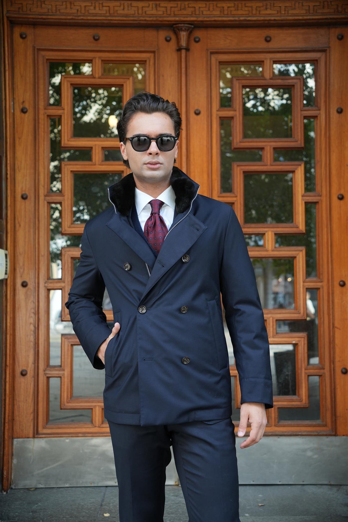 Double Breasted Down Jacket - Navy