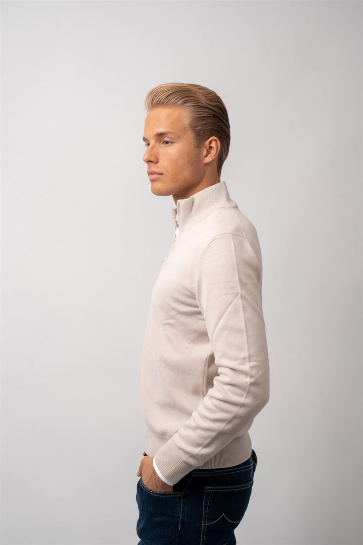 Half Zip Wool-Cashmere - Cream