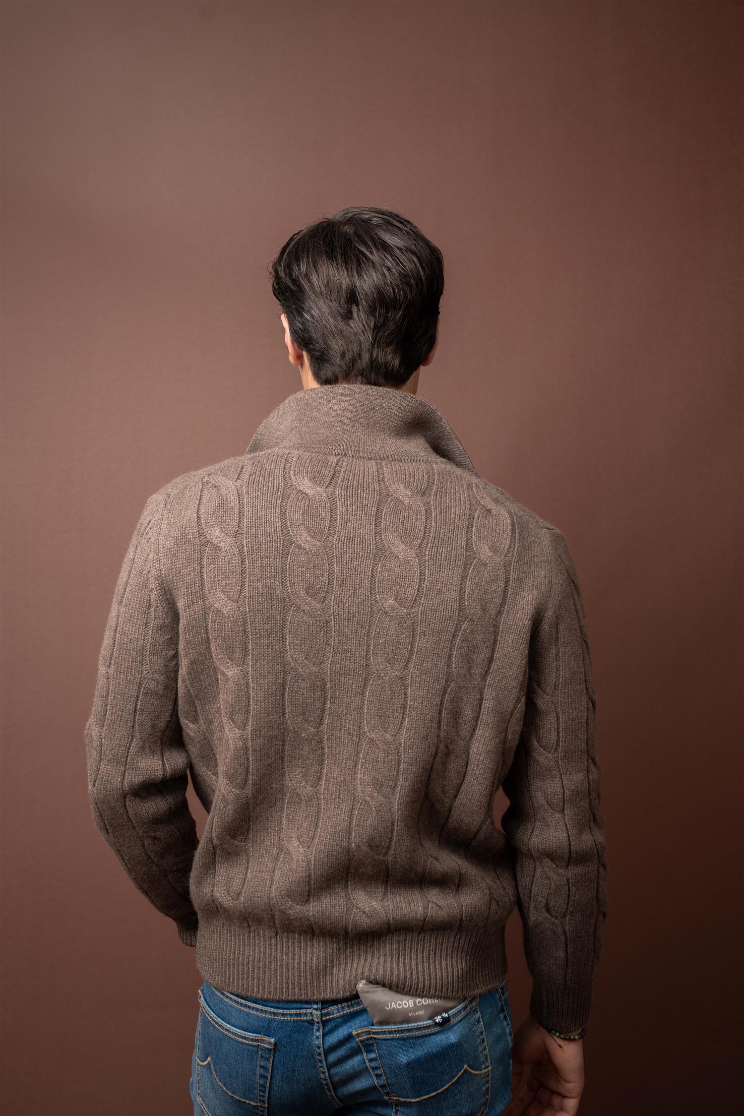 Full Zip Cable Cashmere - Brown