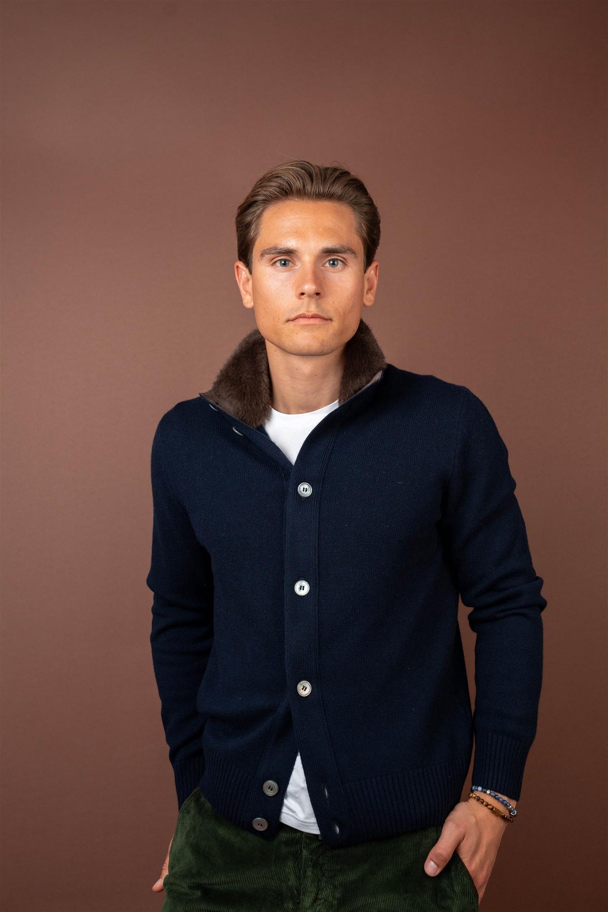 Cashmere Fur Cardigan - Navy