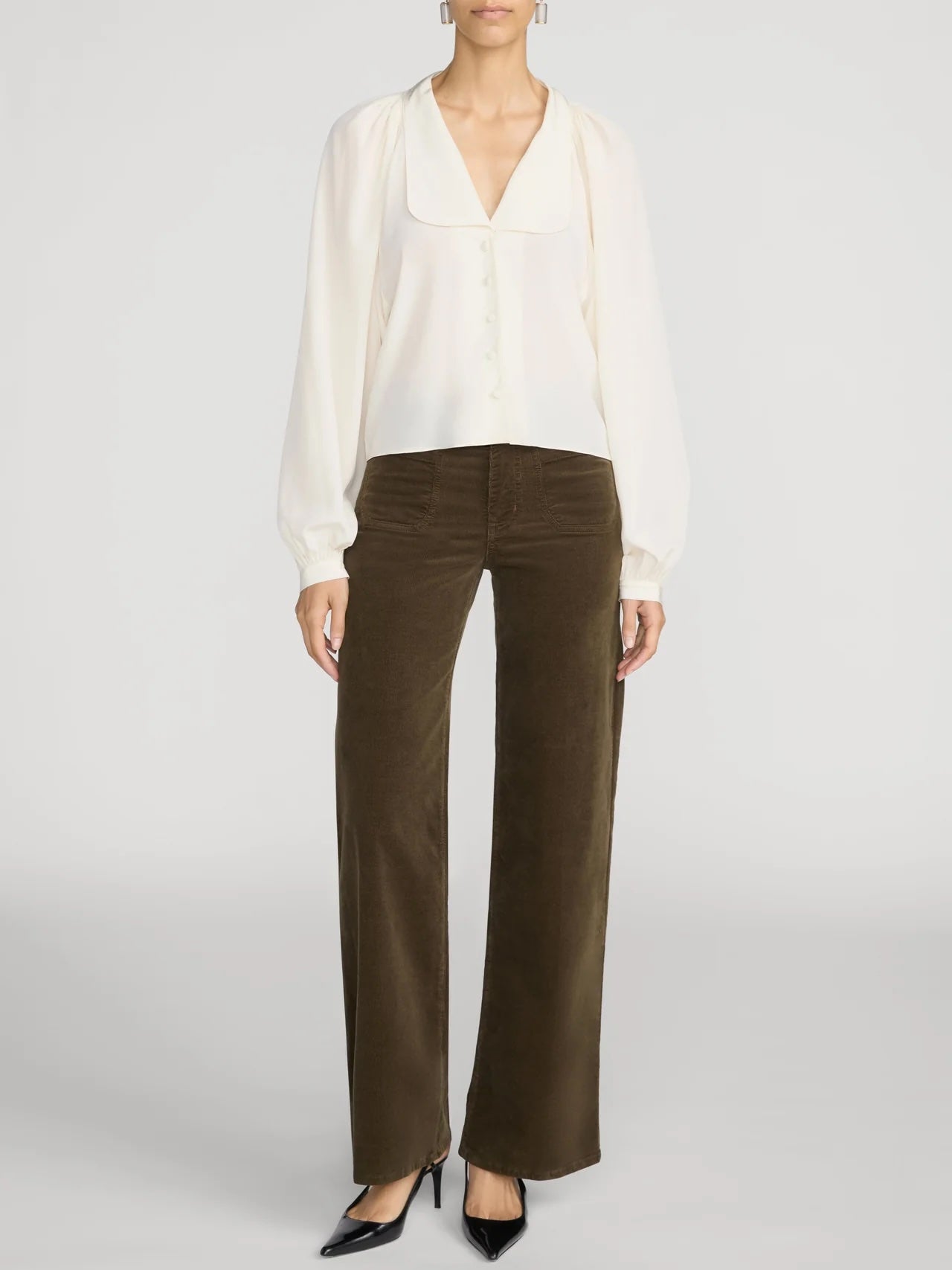 Le Slim Palazzo Modernist Pocket Corduroy Rich Military