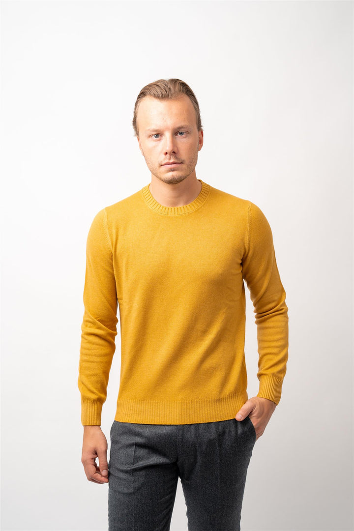 Crew Neck Cashmere - Wool -  Yellow