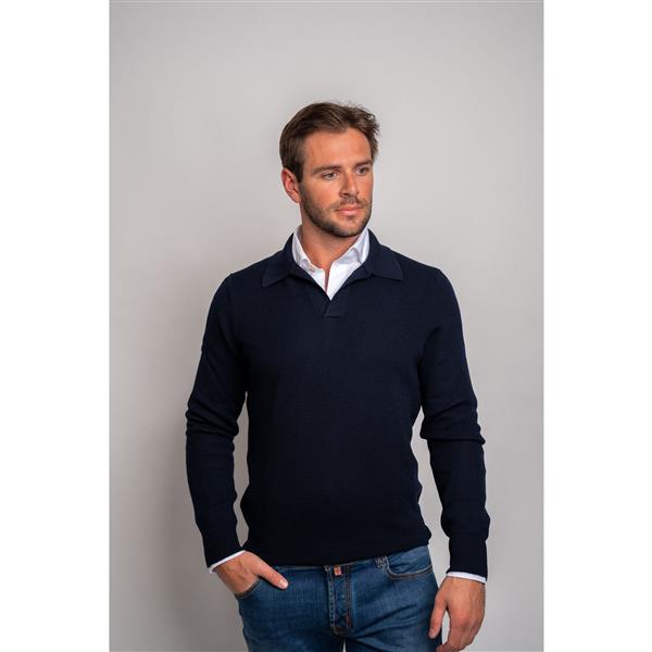 LS Merino Polo - Navy