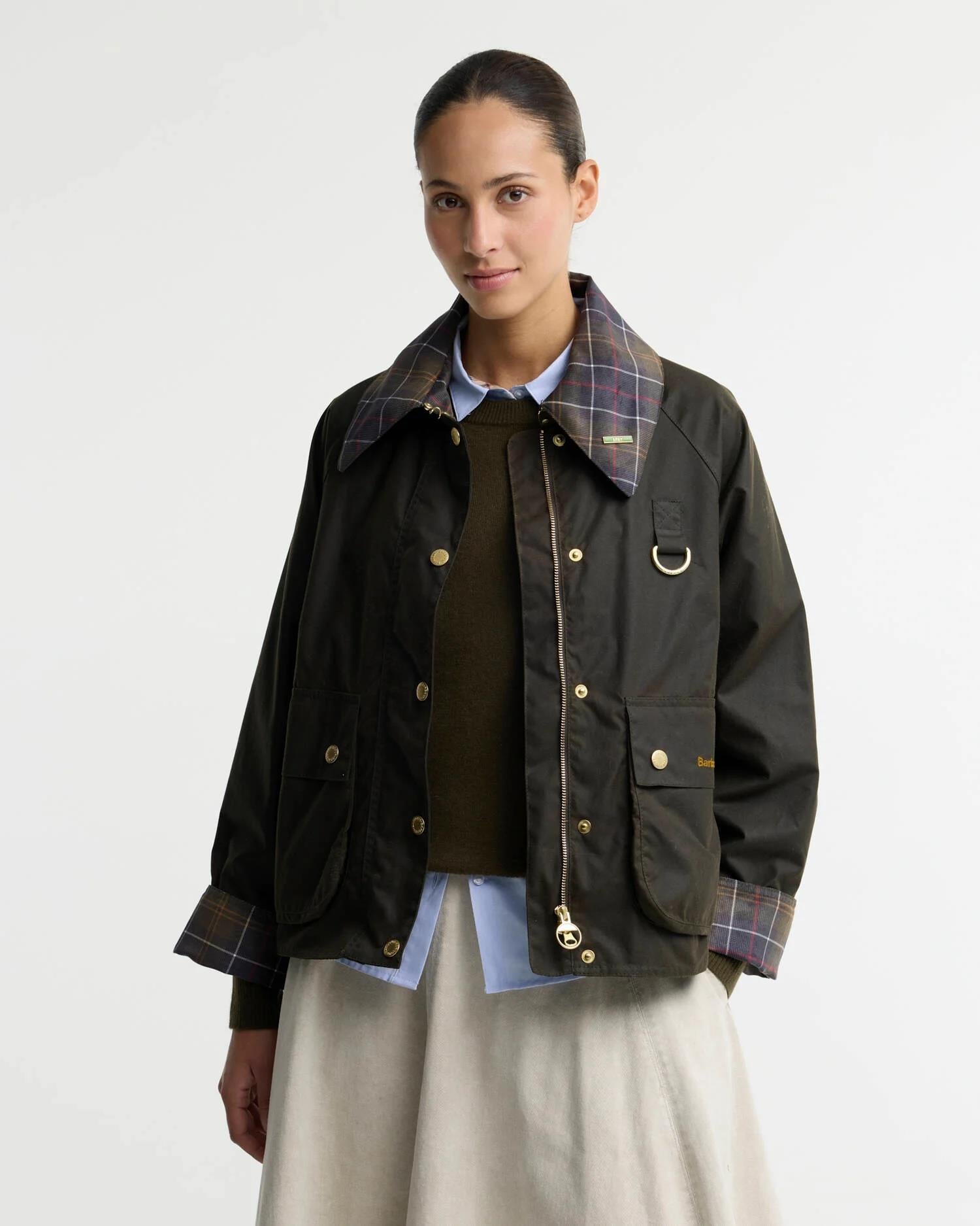 Icons Tartan Collar Spey Waxed Jacket Olive