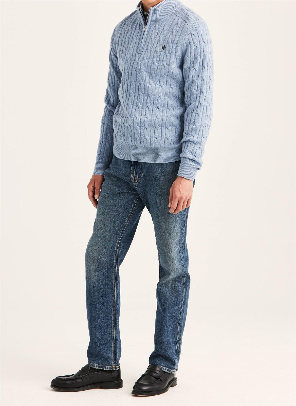 Hertford Cable Half Zip - Light Blue