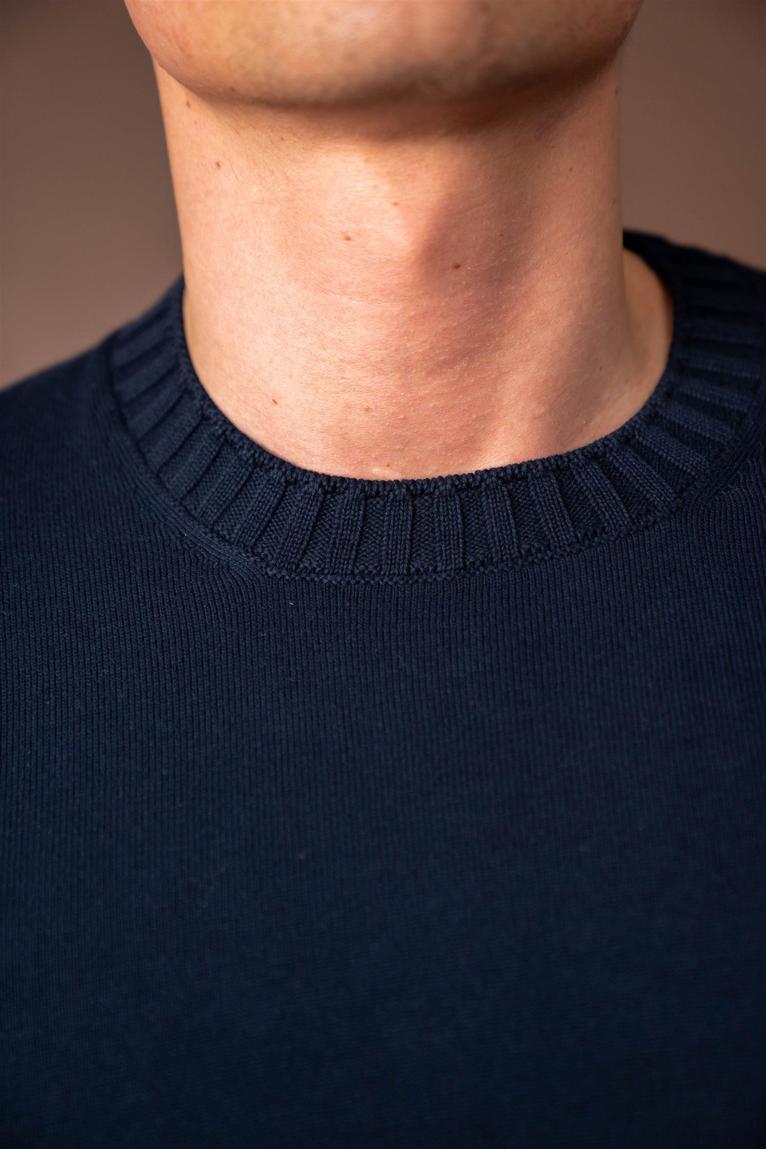 Knitted Cotton T-shirt - Navy