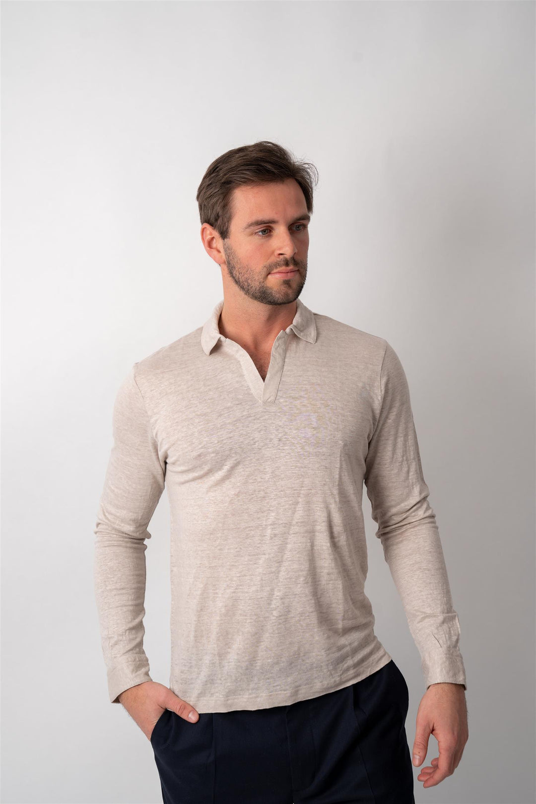 Polo Long Sleeve Linen - Beige