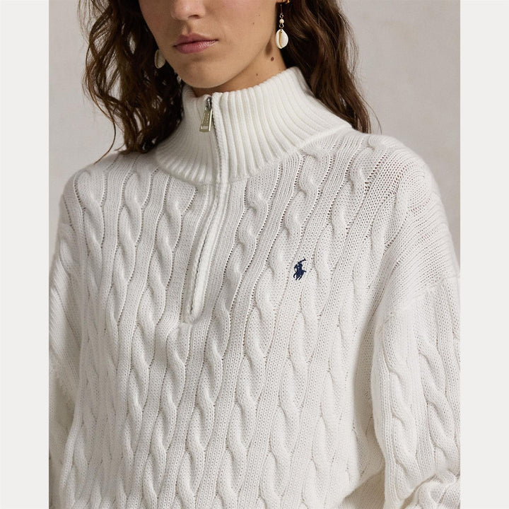 CABLE-KNIT COTTON QUARTER-ZIP SWEATER