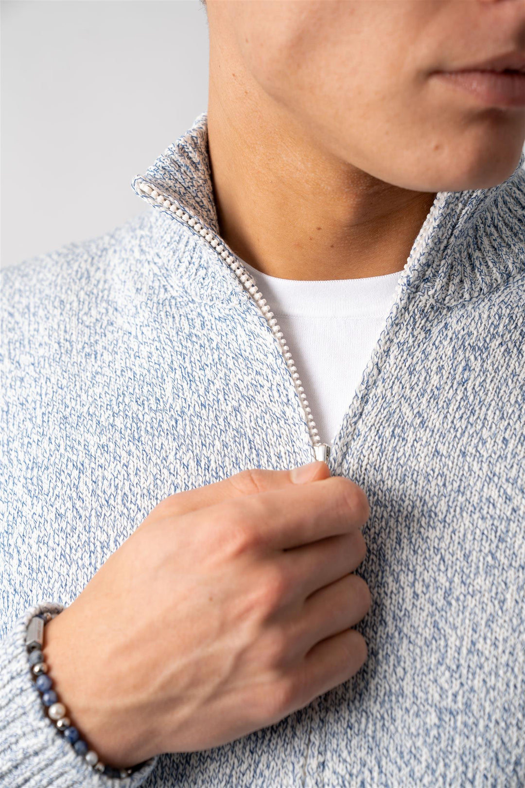 Full Zip Cotton  - Blue/White