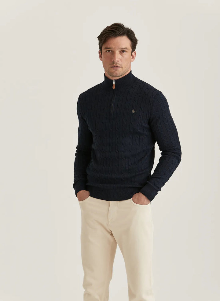 Merino Cable John Zip - Navy