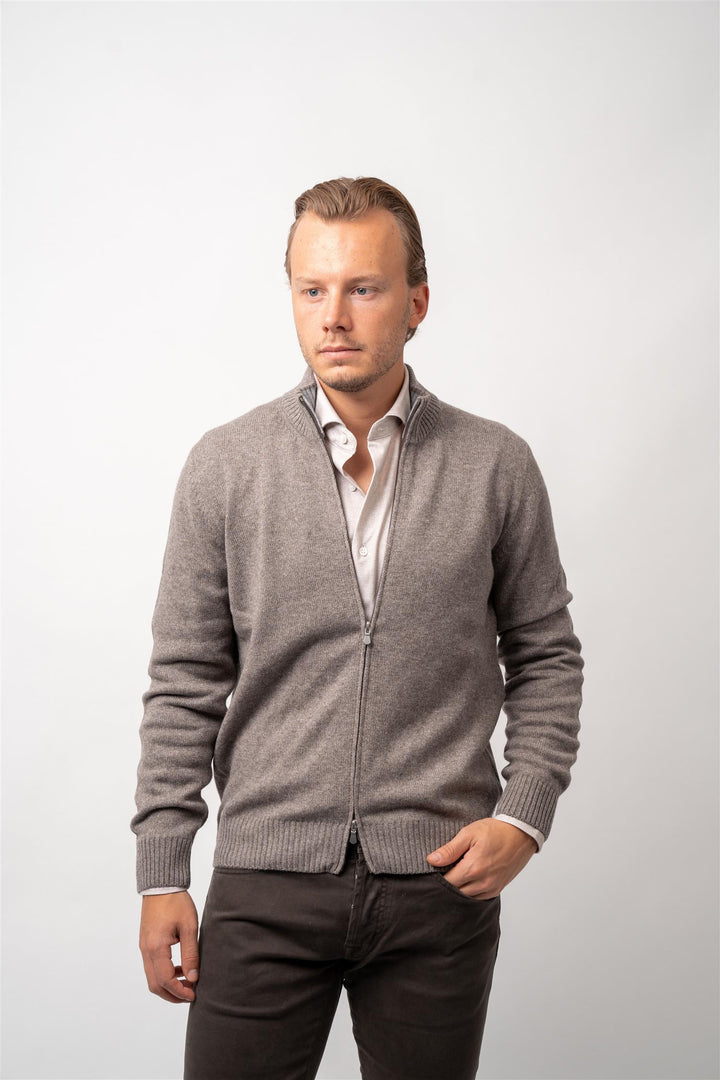 Full Zip Cardigan Wool - Cashmere - Brown