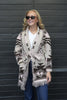 Long Fringed Geometric Jacket - Pink/Beige/Brown