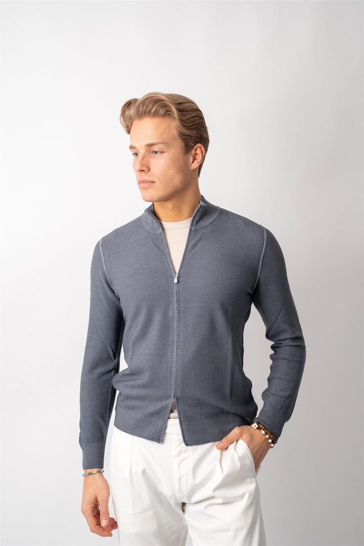 Full Zip Merino Knitted - Grey