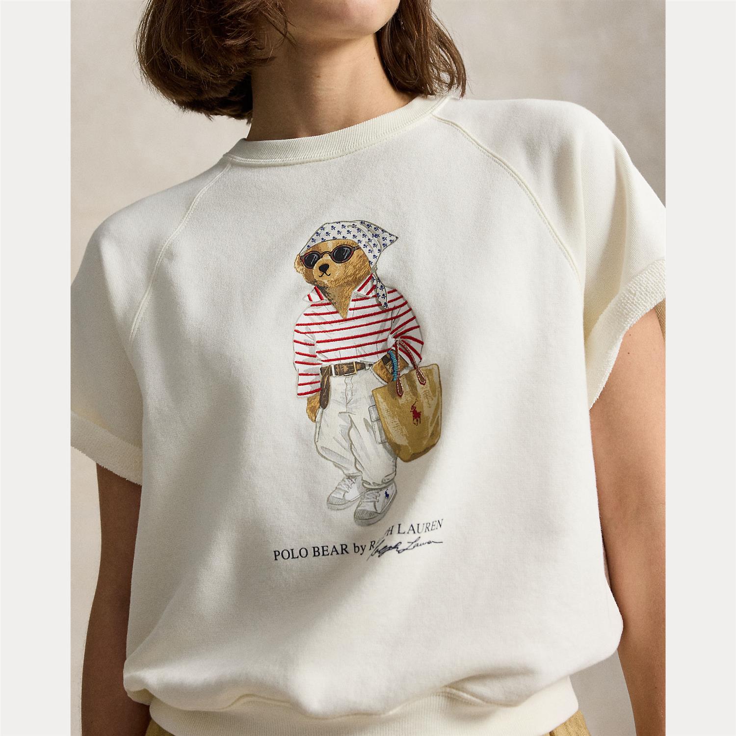 Polo Bear Fleece Short-Sleeve Sweatshirt White