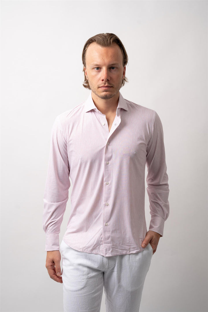 Man Shirt Woven rosa stripet