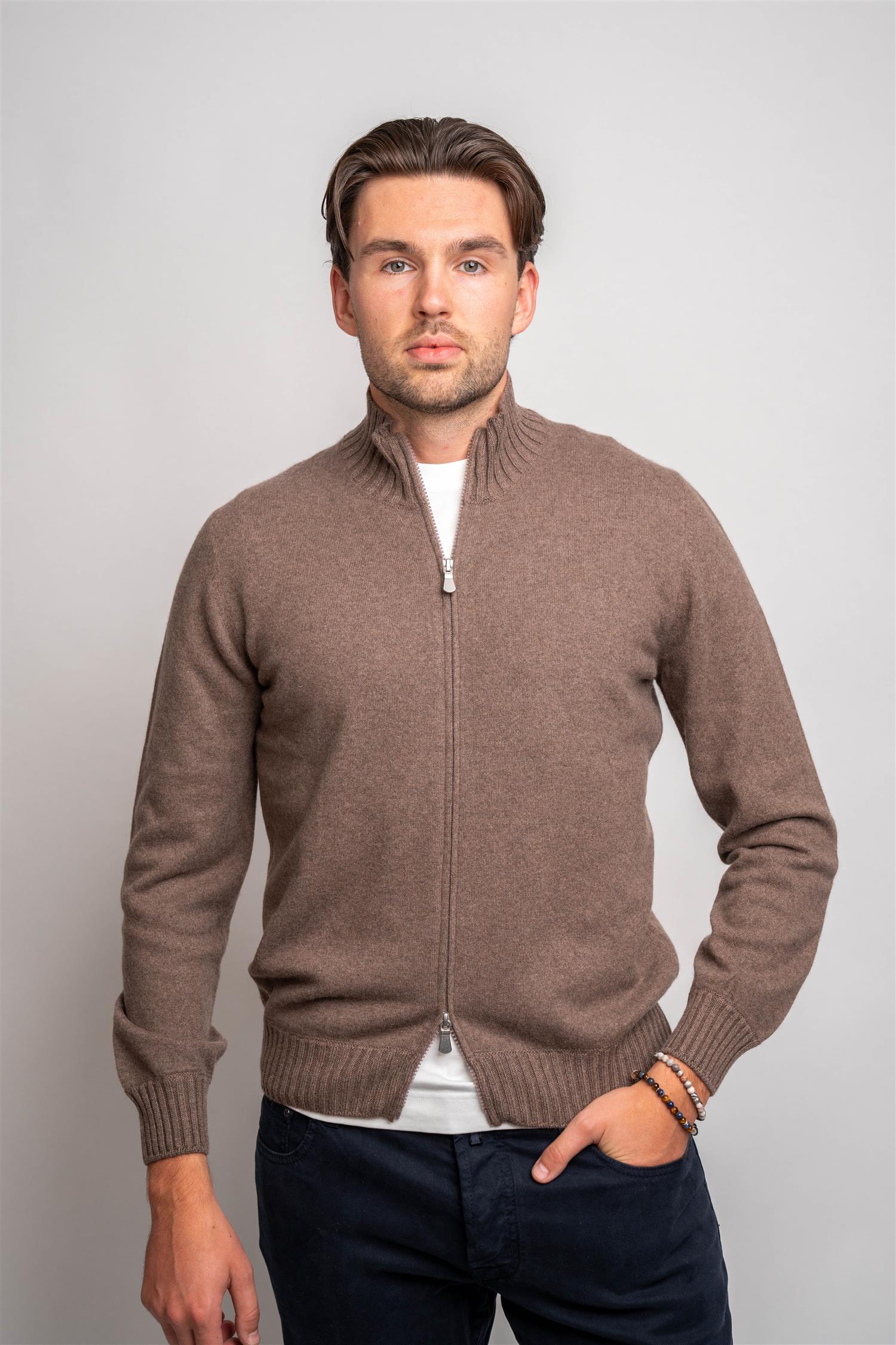 Full Zip Felted Cashmere - Brown