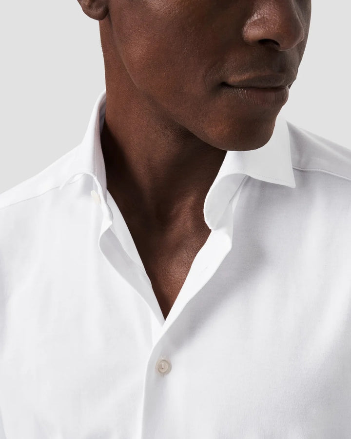 White Cotton Four-Way Stretch Shirt Slim