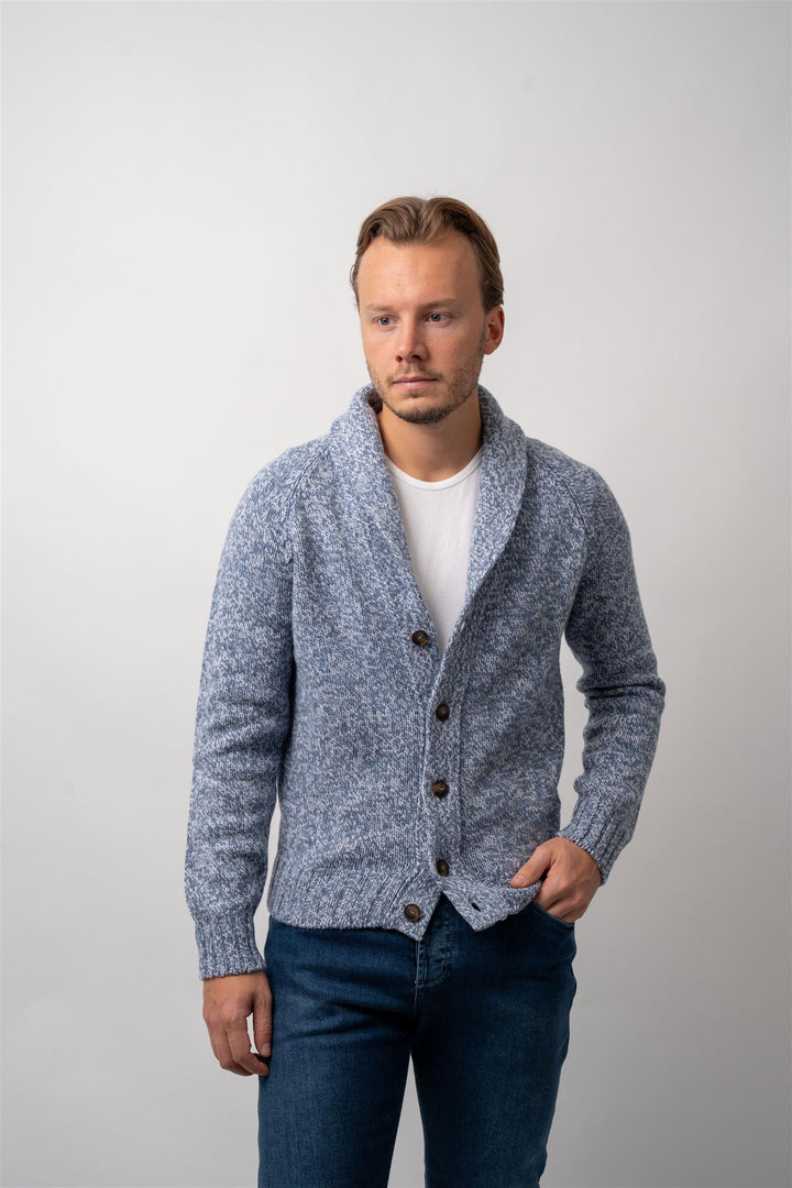 Shawl Collar Raglan Mouline' Cardigan - Blue