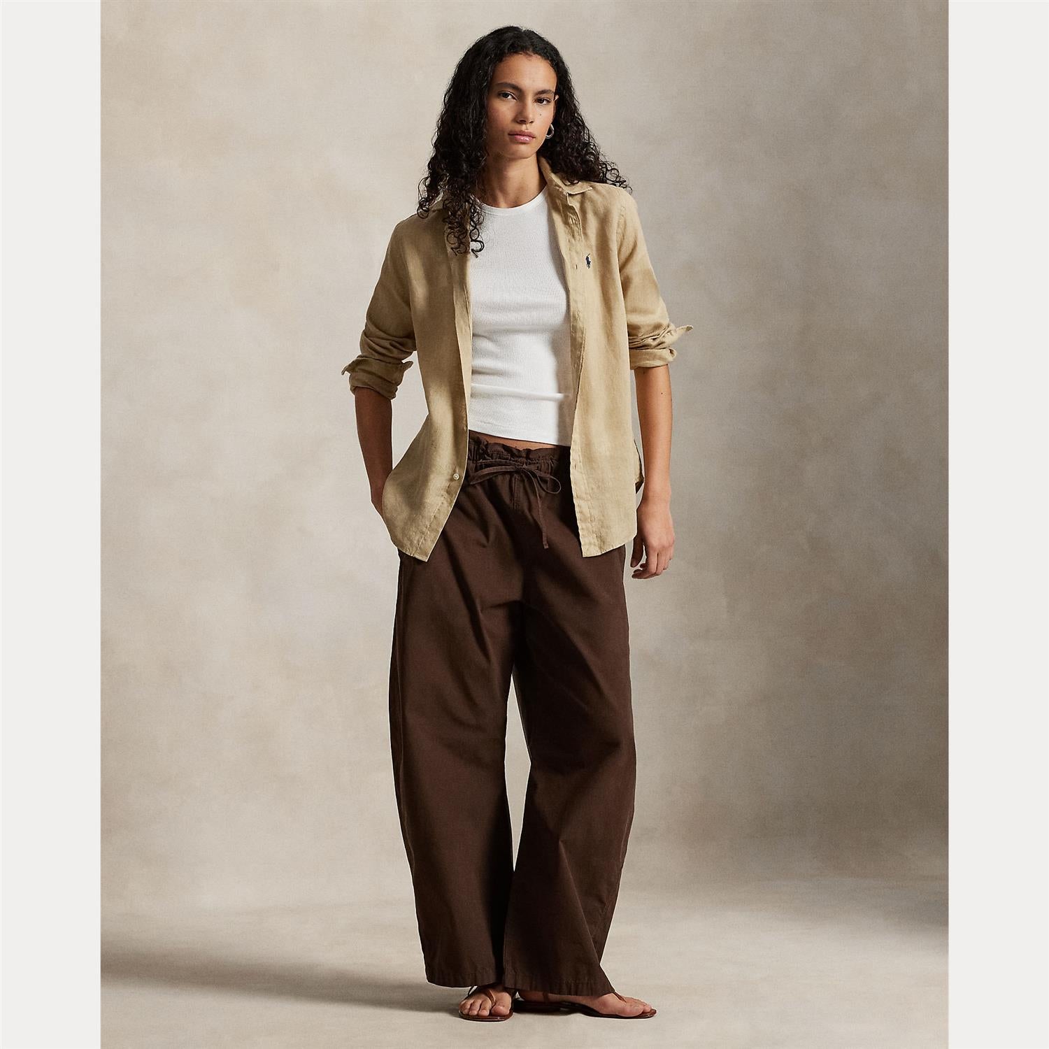 Classic-Long Sleeve-Button Front Shirt Beige