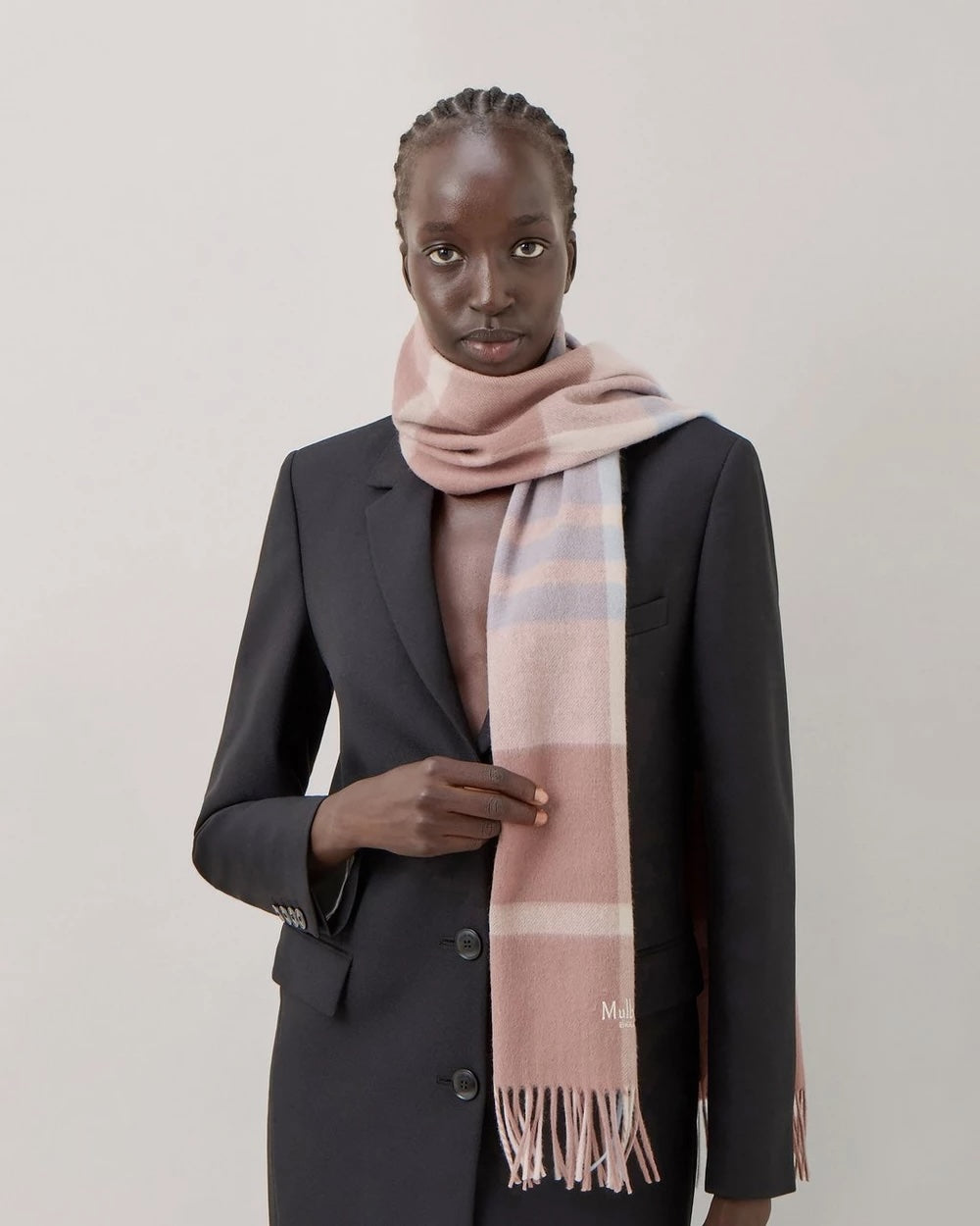Small Check Merino Wool Scarf 30 x 200 Autumn Rose-Poplin B