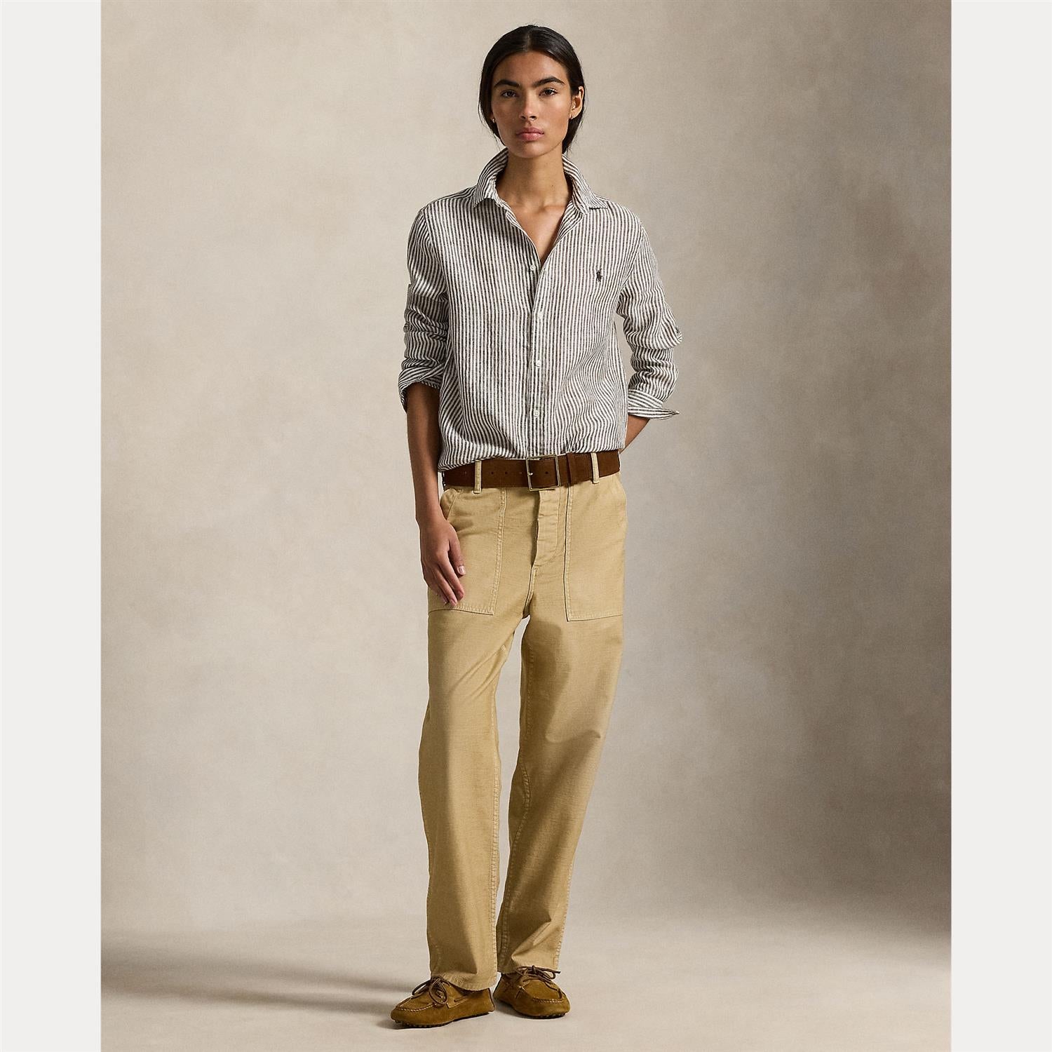 Woven-Sport Shirt White Brown Stripes