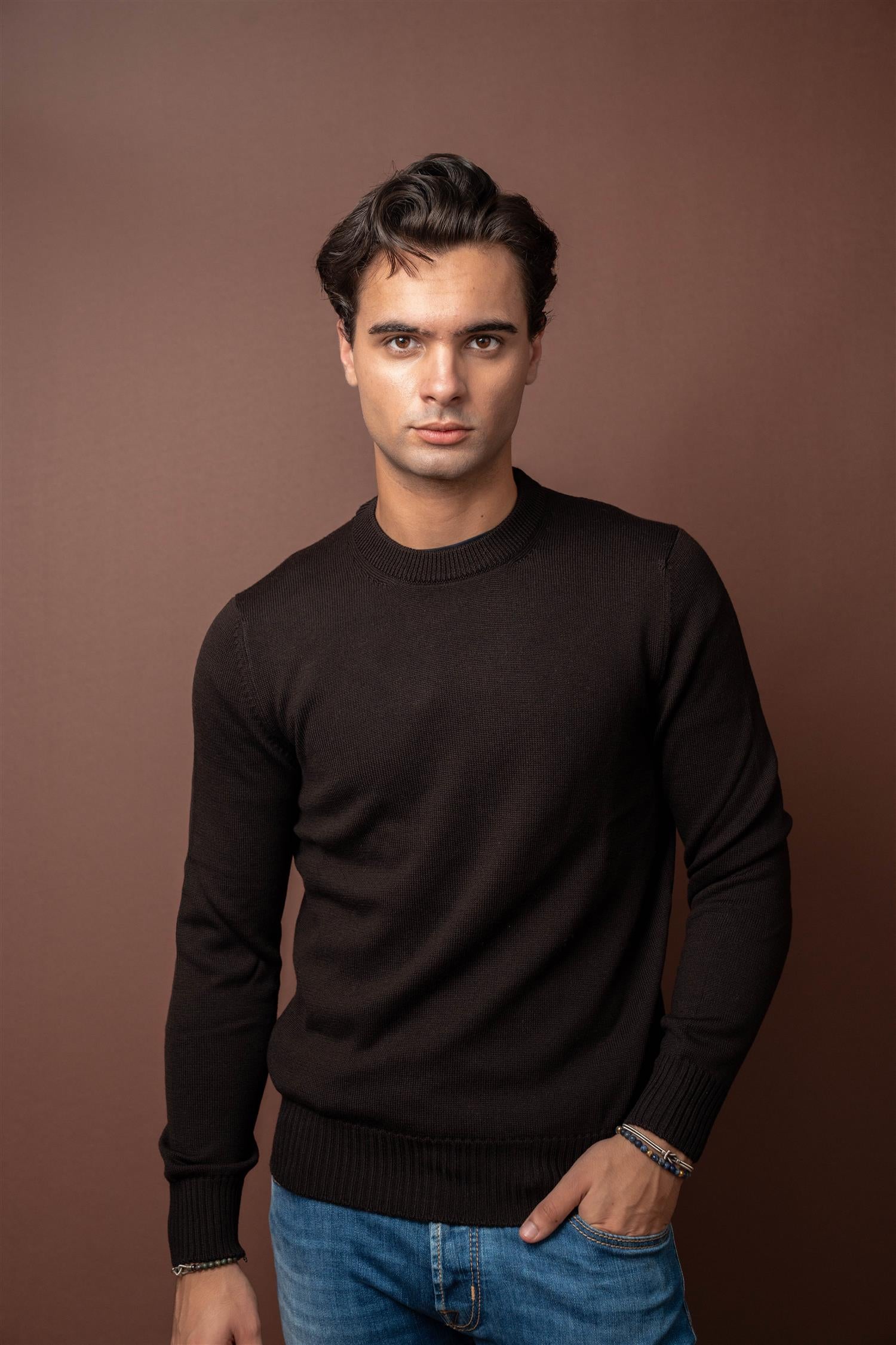 Crewneck Fine Merino - Brown