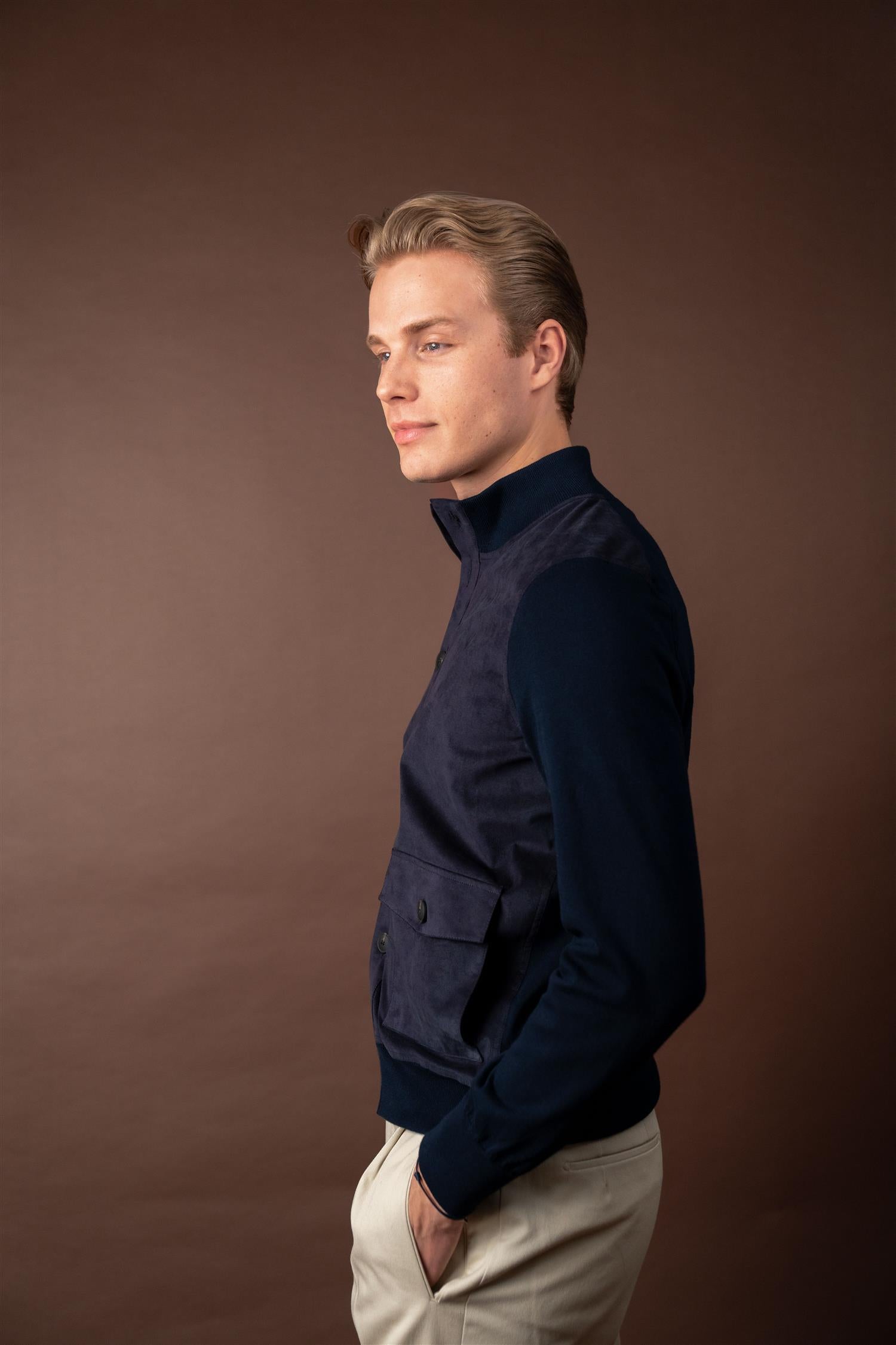 Alcantara Cardigan - Navy