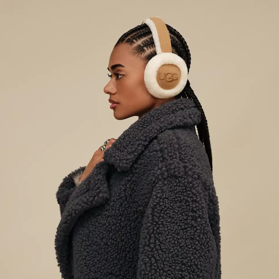 Sheepskin Embroidery Earmuff Chestnut