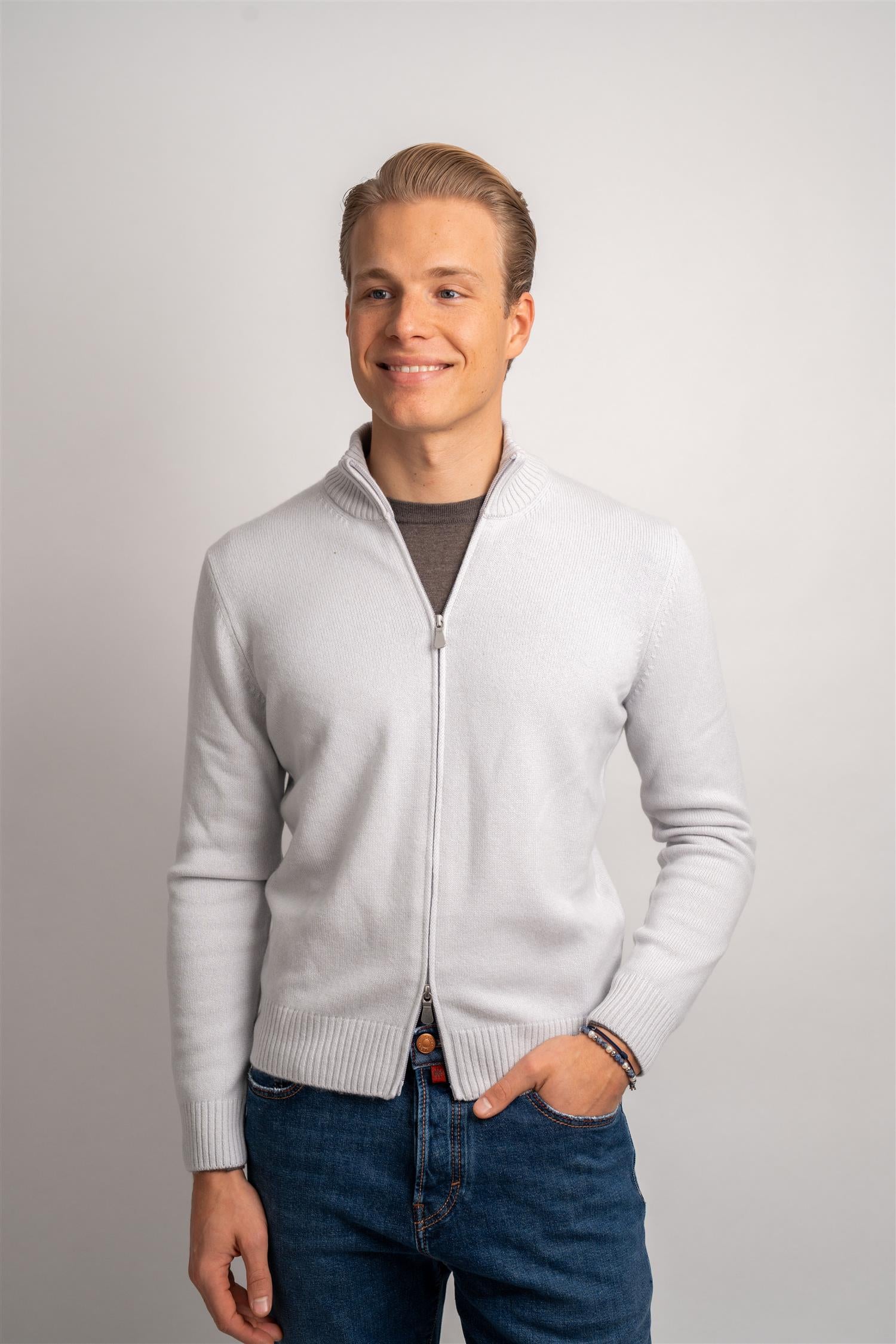 Full Zip Cashmere - Grey