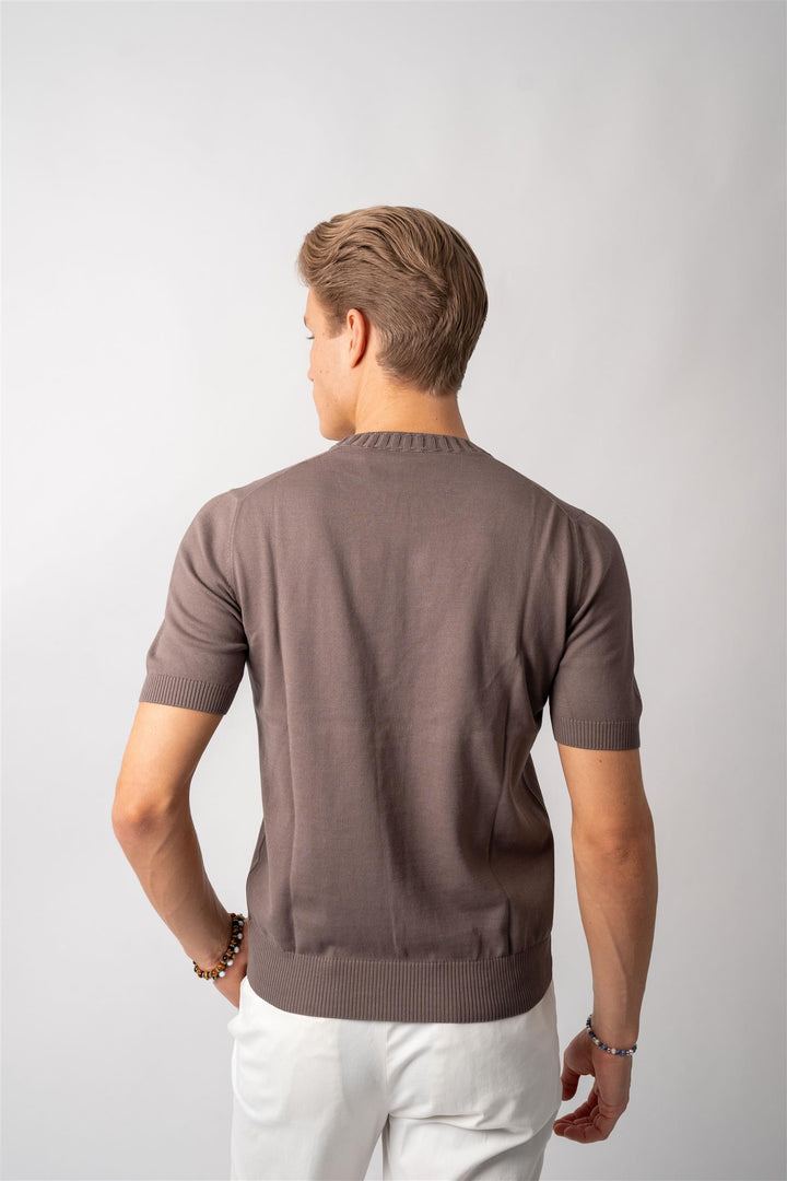 Knitted Cotton T-shirt - Brown