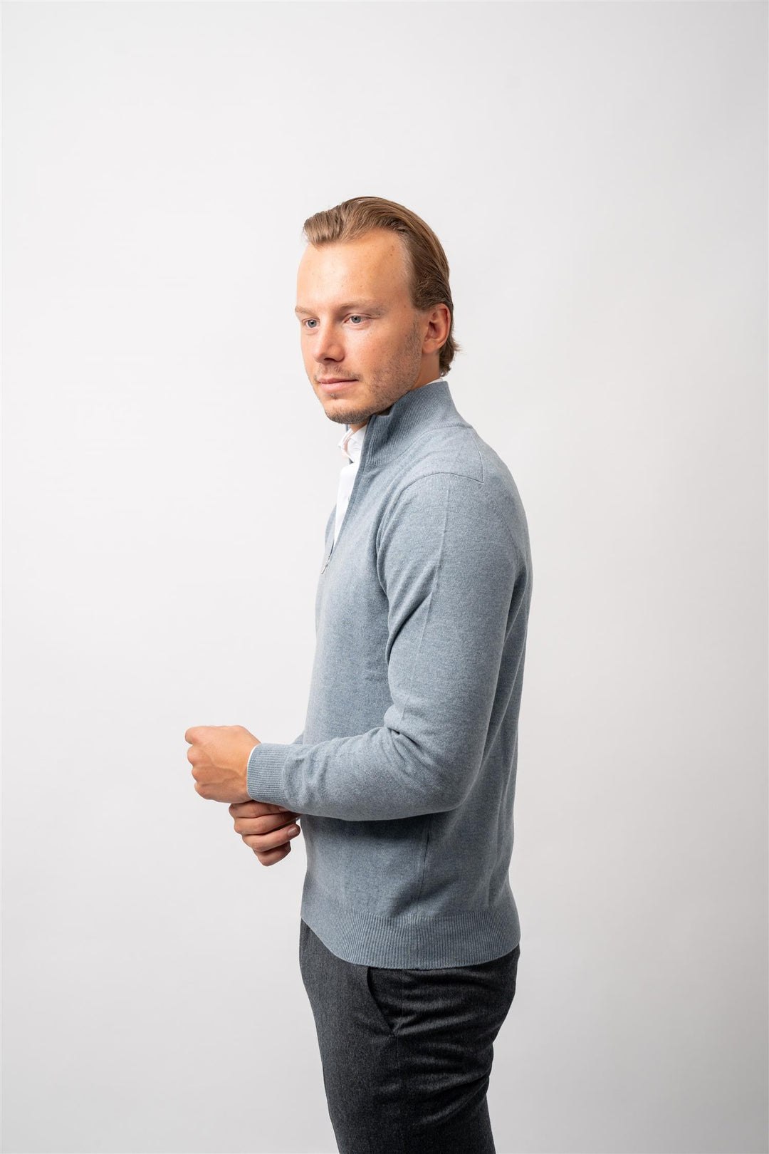 Half Zip Wool-Cashmere - Light Blue