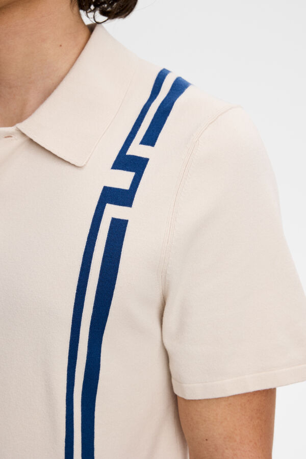 Rylan Stripe Knit Golf Polo - Moonbeam
