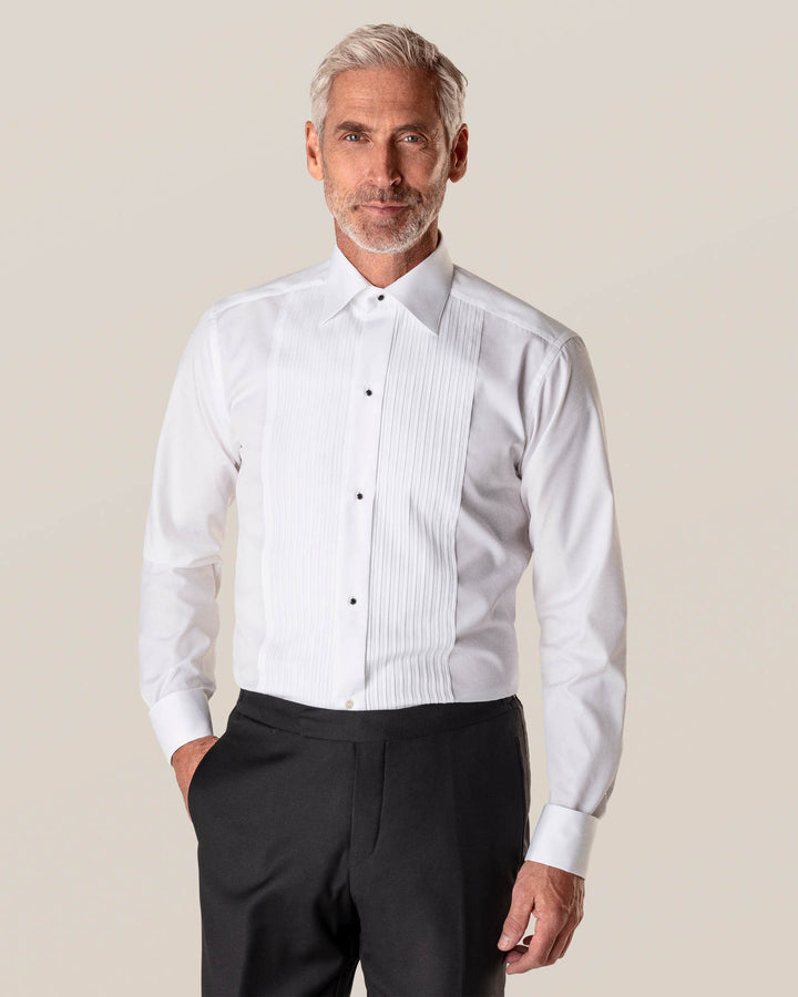 Slim Tuxedo White Plissé Shirt - Moderate Cut Away