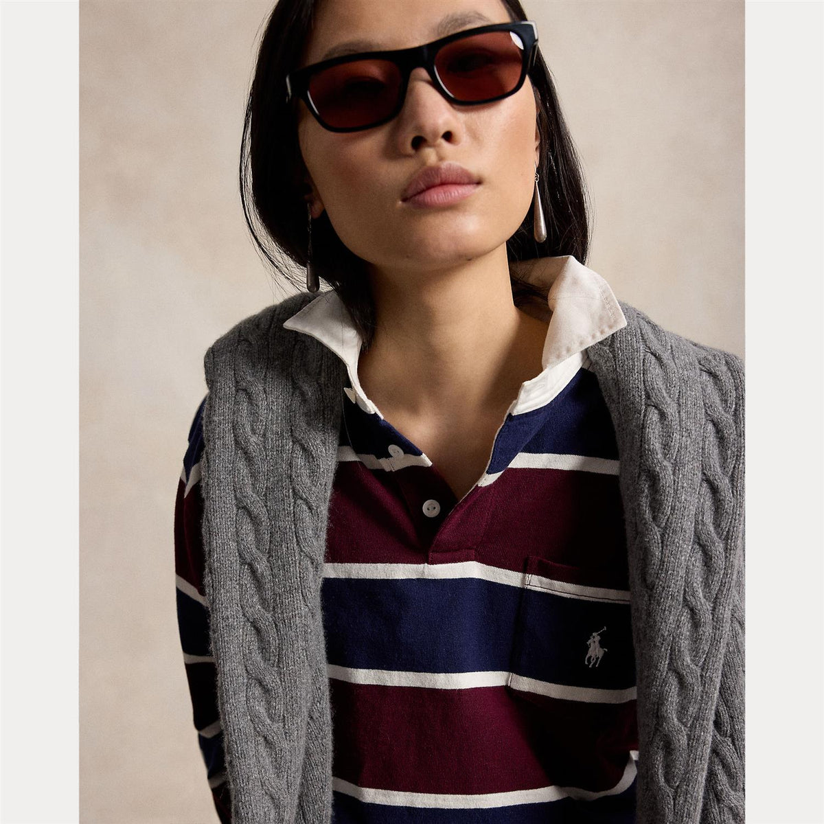 Oversize Cotton Rugby Shirt - Harvard Wine Multi
