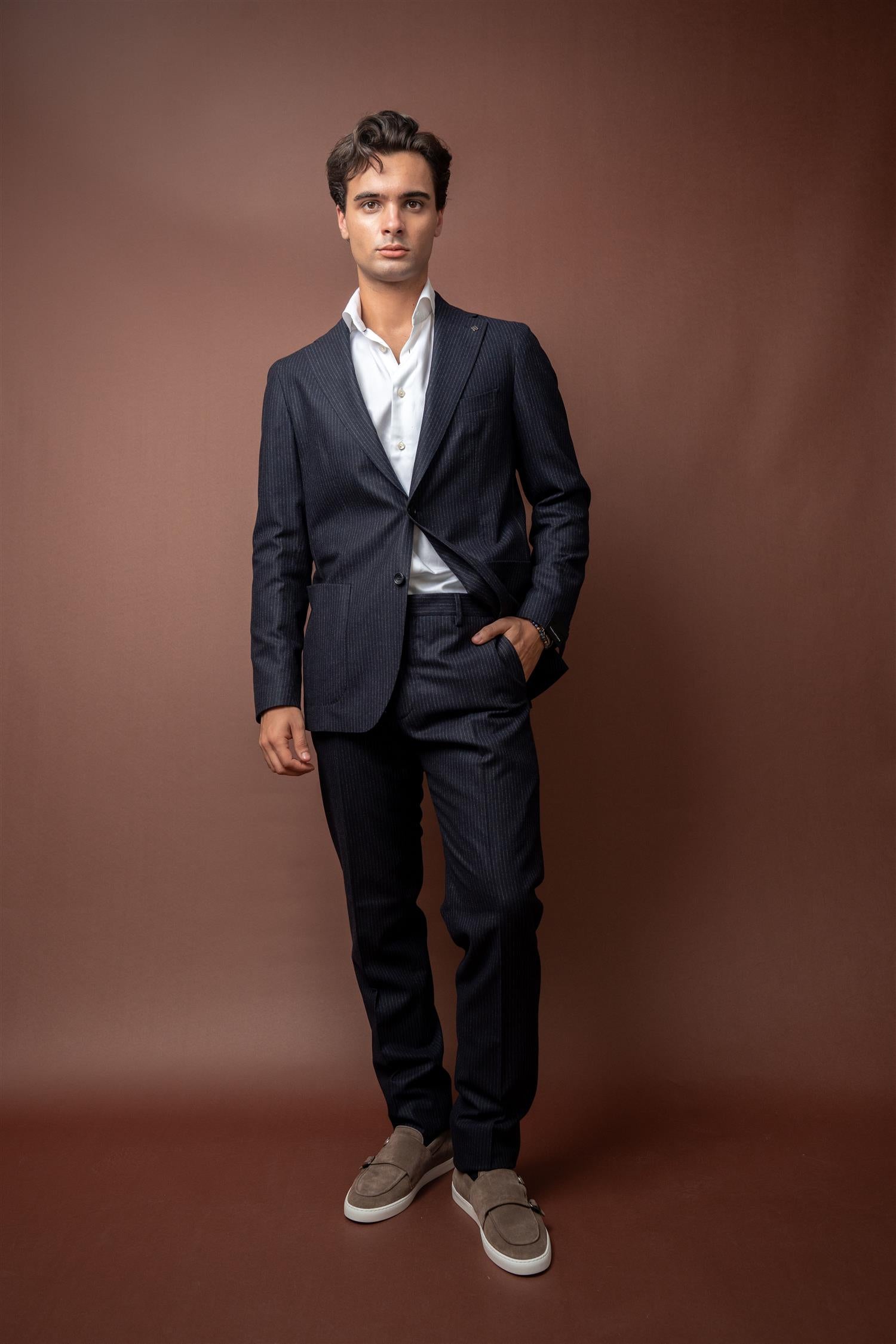 Striped Flannel Suit - Navy
