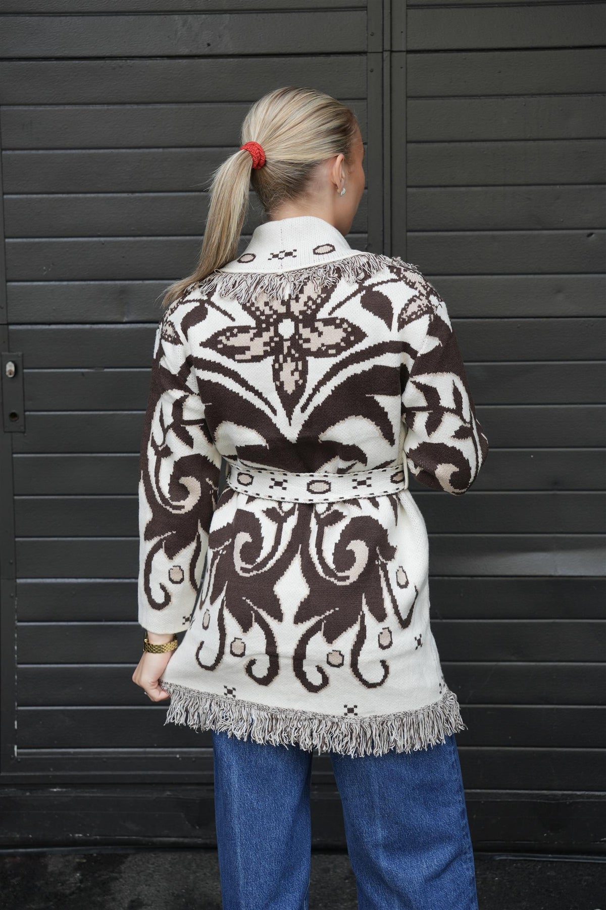 Long Fringed Jacket - Brown/White