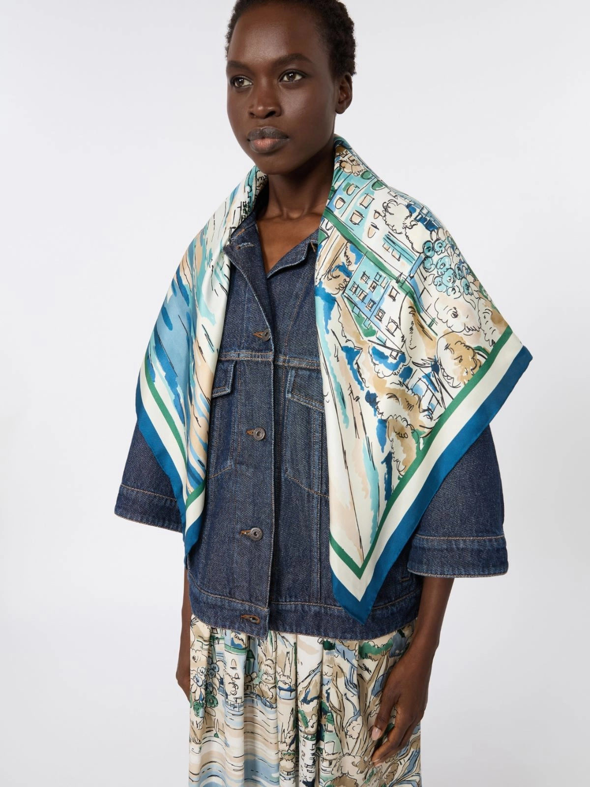 Printed silk foulard 90 x 90 - China Blue