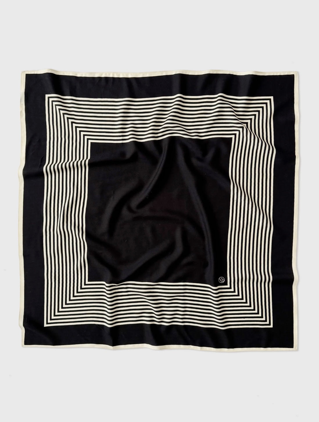 Striped Wool Scarf Black & Cream 90x90