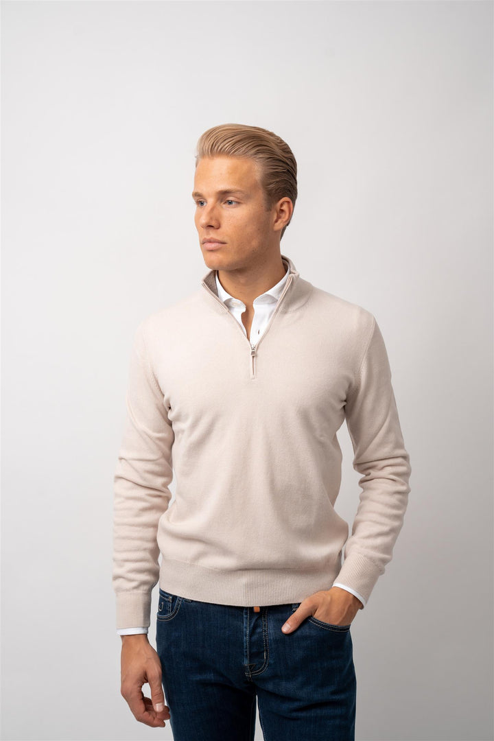 Half Zip Wool-Cashmere - Cream