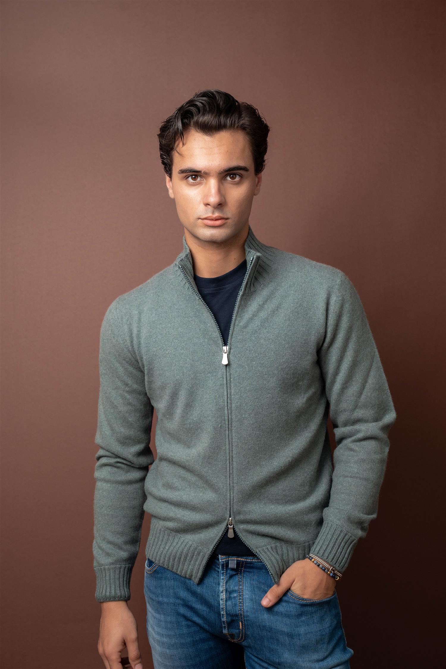 Full Zip - Felted Cashmere - Blue Melange