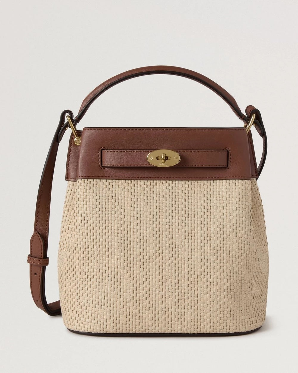Islington Bucket Raffia & Leather Ecru-Bright Oak
