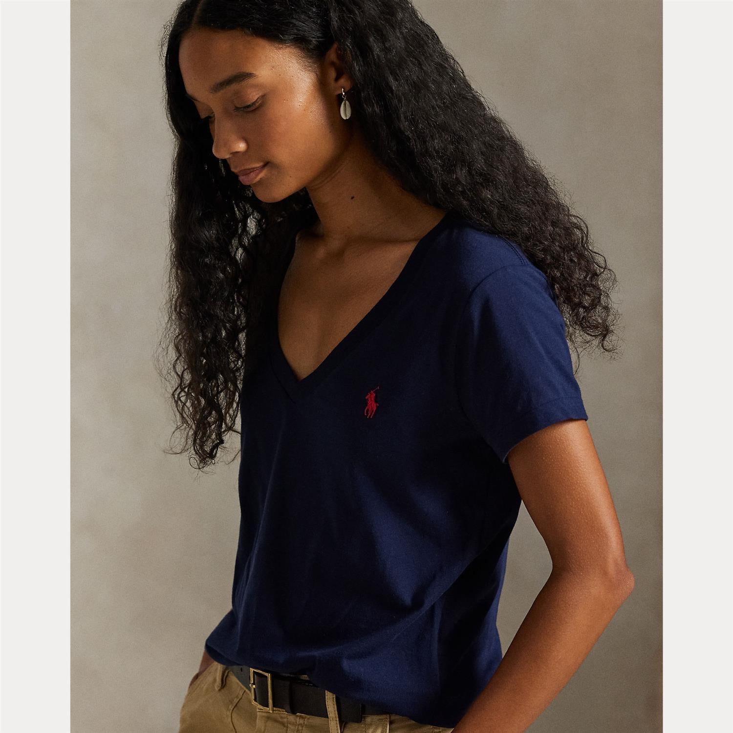 Cotton Jersey V-Neck Tee Navy